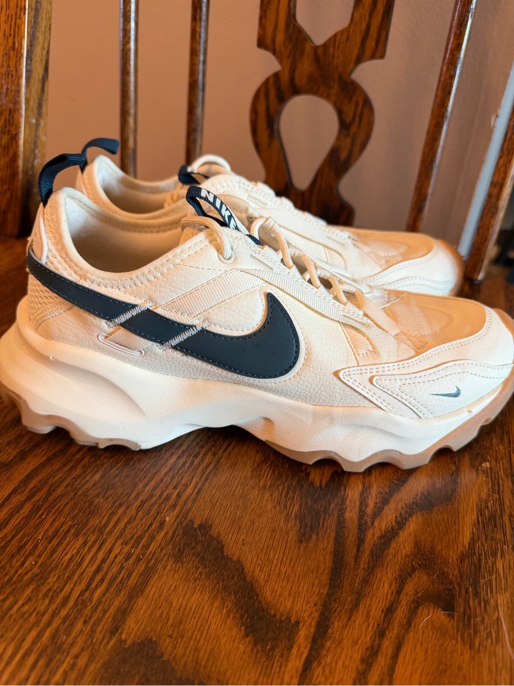 Nike Women’s Cream Leather Sneakers with Navy Swoosh